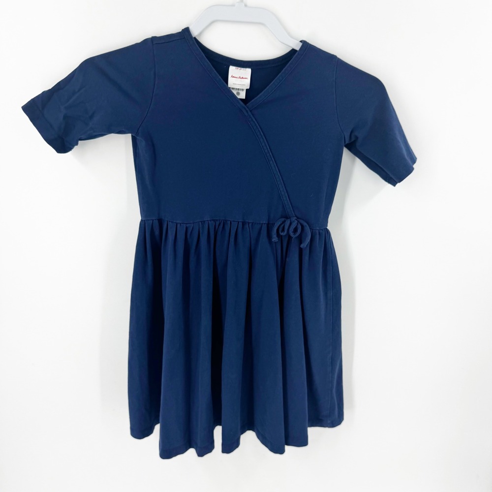 Hanna Andersson Girls Navy Blue Faux Wrap Dress Short Sleeve Size 130 US 8 68009